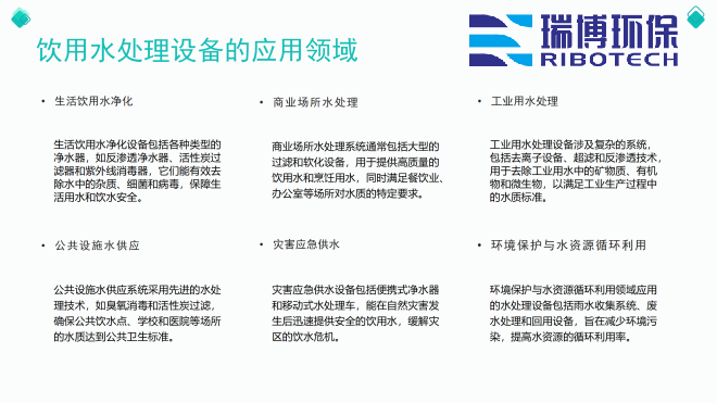 饮用水处理设备应用领域图